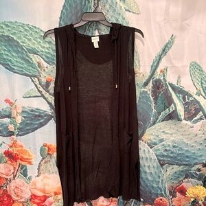 CHICO’s linen blend vest 
Size 2 ( women’s size 12)
Black sheer 
hooded 
pockets